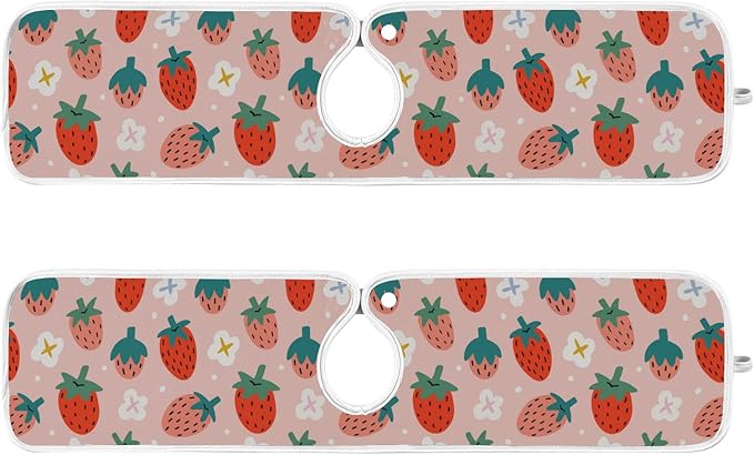 Kitchen Faucet Absorbent Mat,Strawberry Summer Berry Water Splash Guard for Sink, Faucet Drip Catcher Thicken Sponge Microfiber Faucet Water Catcher Mat Sink Absorbent Mat for Kitchen 14x5in 2 Pack