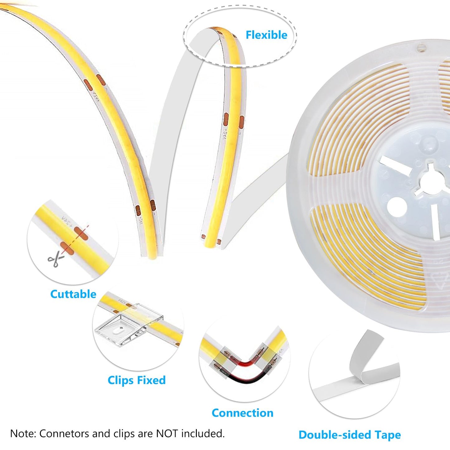 dalattin Smart RGB COB LED Strip Lights, 576 LEDs/m, 16.4ft, Addressable, Remote & App Control