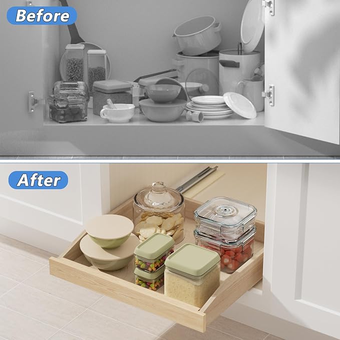 LOVMOR Single Pull Out Organizer 16½”W x 21”D, Soft Close Slide Out Drawer Storage Shelves for Kitchen, Wood Cabinet Shelf Pull-Out Organizer Storage for Base Cabinet