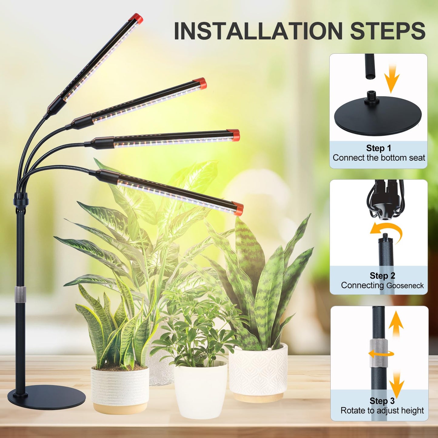 4-Head Desk Grow Lights For Indoor Plants  Seed Starting  Bonsai  Succulent  Cactus With Timer  36W Table Top Led Plant Growing Lamps  Enough High-Intensity Like Sun  Best Gift For Plants Lover