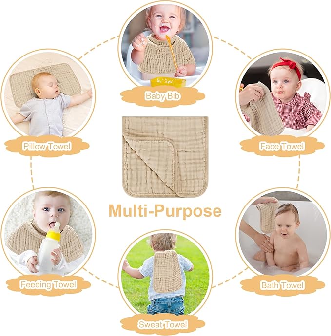 Accmor 6 Pack Muslin Burp Cloths 100% Cotton 20''x10'' Large Extra Soft and Absorbent Baby Burping Cloth for Boys Girls
