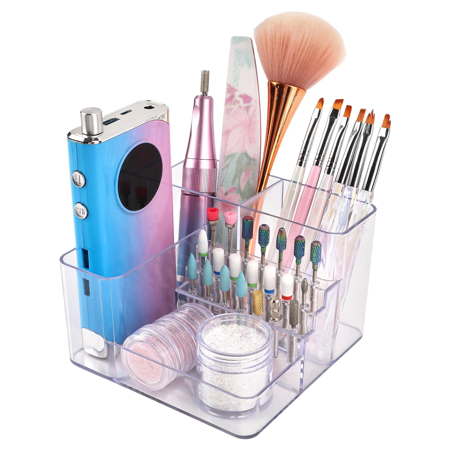Nail Drill Holder, 21 Holes Nail Drill Machine & Bits Storage Box, Acrylic Nail Drill Bit Holder Professional Nail Tools Organiz