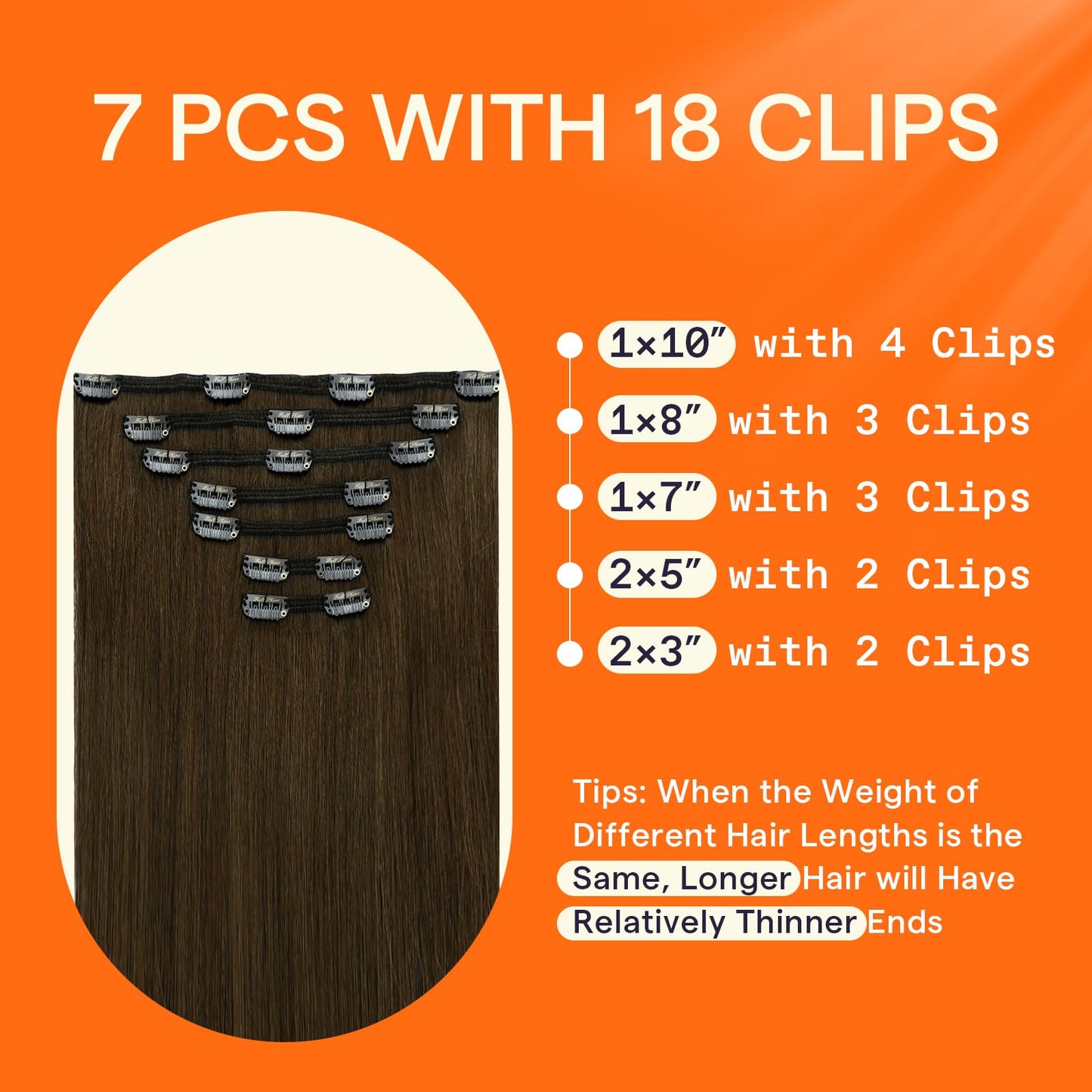 Full Shine Brown Clip in Human Hair 7 Pcs Natural Brown Clip in Extensions Real Human Hair Triple Weft Clip in Hair Extensions B