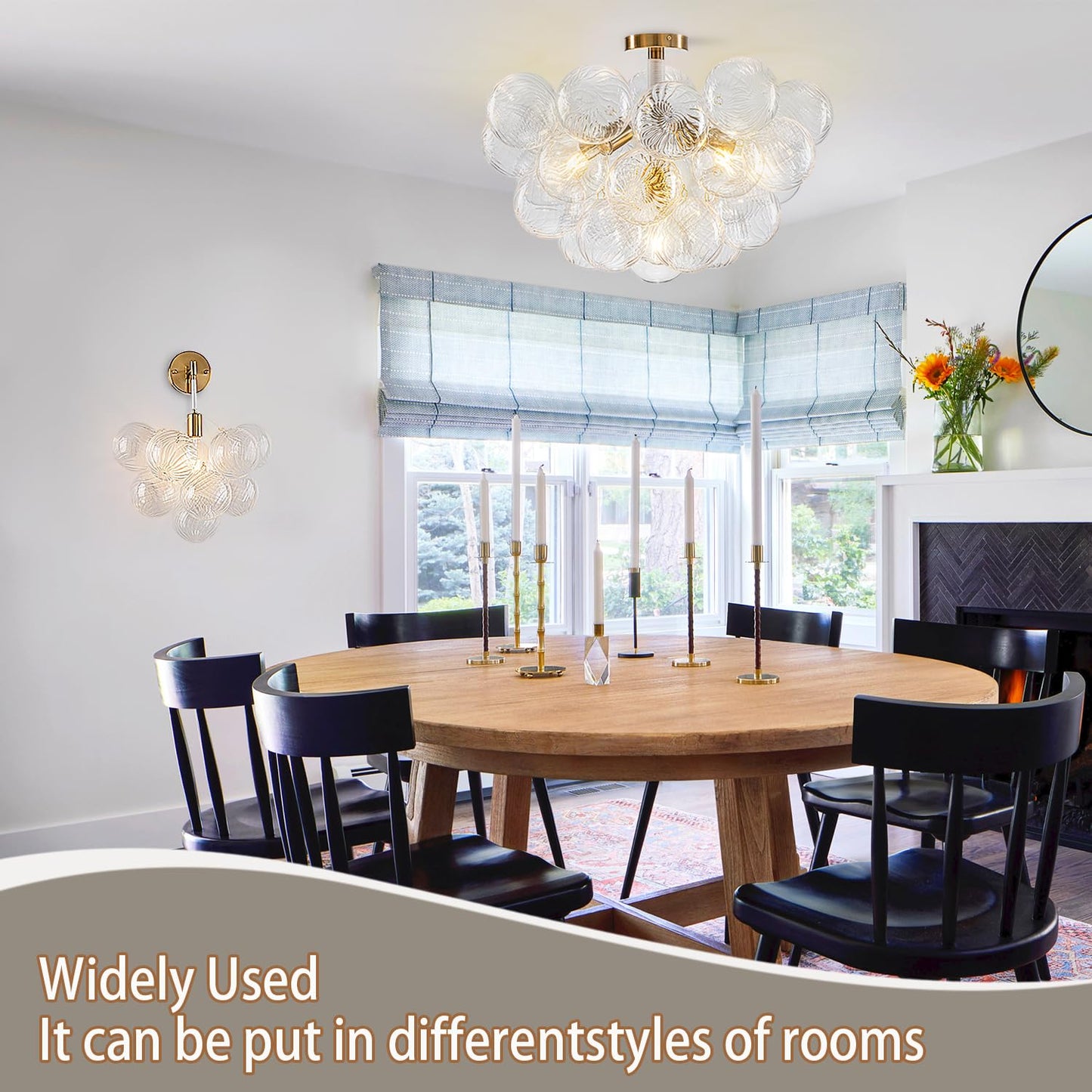 YIHANTLZ Bubble Ball Chandelier, 24in Modern Hand Blown Glass Ceiling Light, Black, Model LR1595BG-6TOU