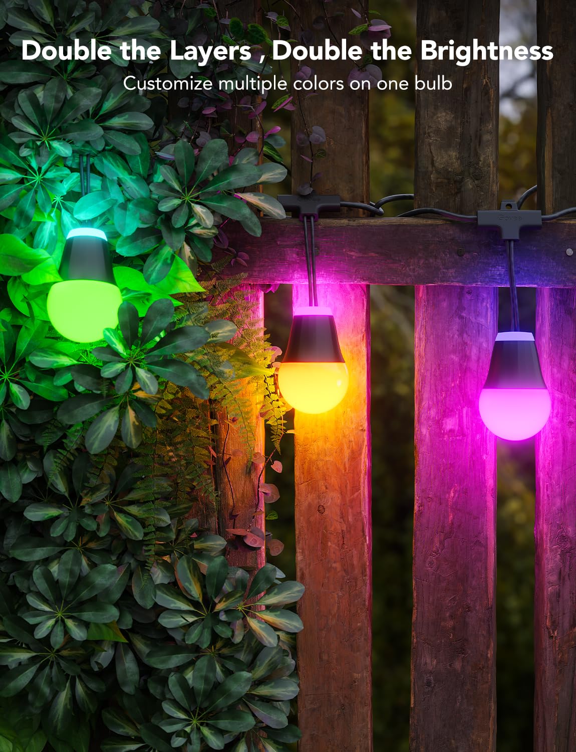 Govee Outdoor String Lights H1, 50ft RGBIC Outdoor Lights with 15 Dimmable Warm White LED Bulbs, Smart Outdoor Lights with 60 Scene Modes, IP65 Waterproof, Work with Alexa, Daily Lighting