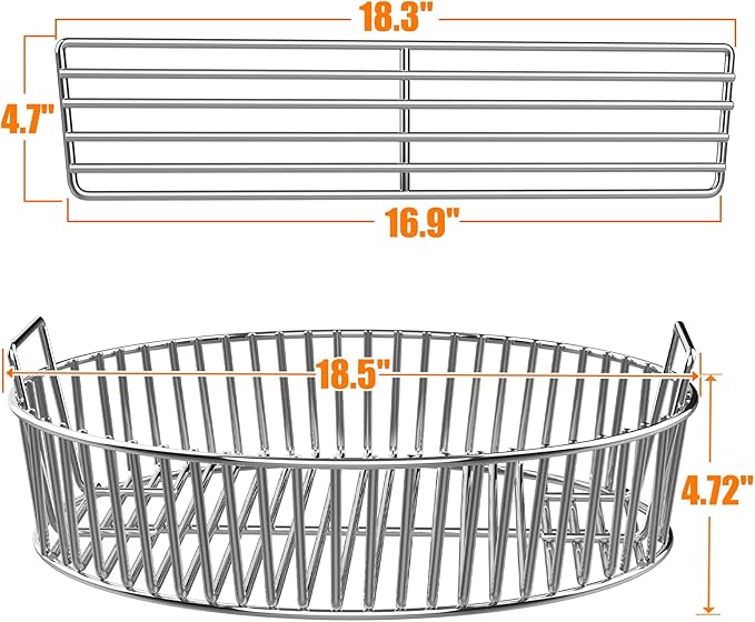 only fire Stainless Steel Charcoal Ash Basket Fits X-Large Big Green Egg Ceramic Grills, Charcoal Basket Big Green Egg Accessories