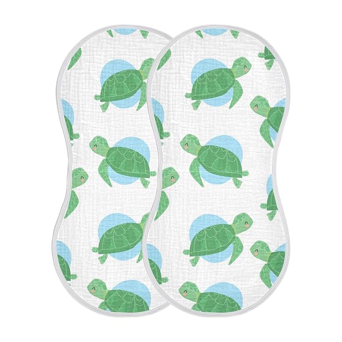 Muslin Baby Burp Cloths Set of 2, Soft Absorbent Sea Turtle Muslin Washcloths, Bibs, Face Towel for Newborn Boys Girls, 22 x 11 Inch
