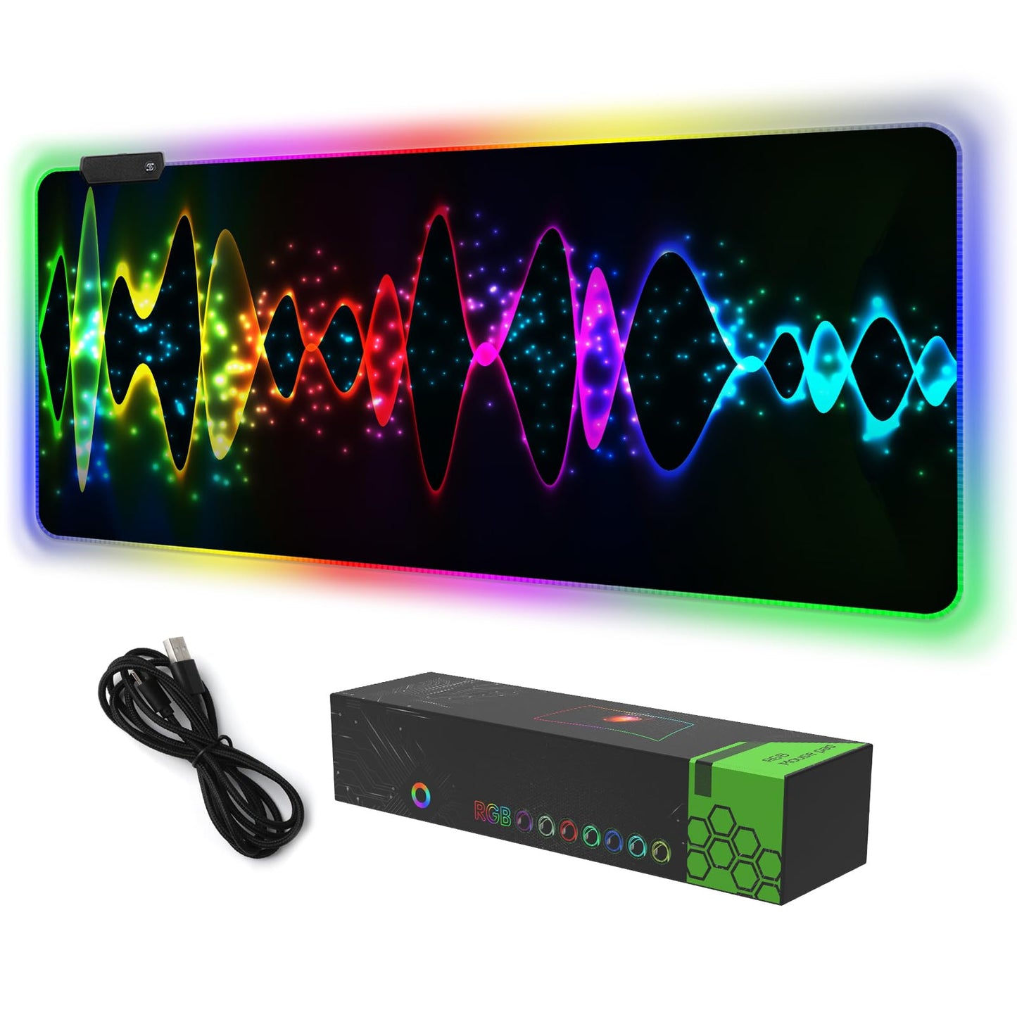 RGB Gaming Mouse Pad, DINKY Large Extended Soft Led Mouse Pad with 14 Lighting Modes, Water Resist Keyboard Pad, Computer Keyboard Mousepads Mat 35.4×15.8 inches-Black