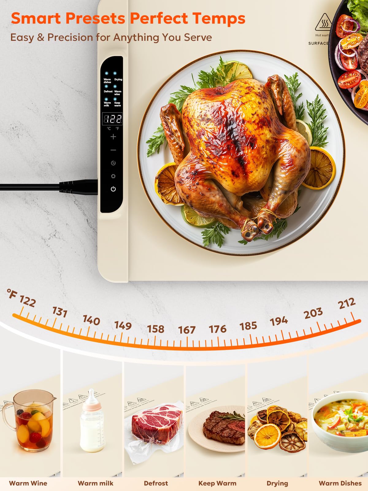 Food Warming Mat, FZF Electric Warming Tray, Fast Heating Portable Food Warmer for Parties Buffet with 0.5-10Hr Timer, Adjustable Temperature for Hosting, Camping, House Warming