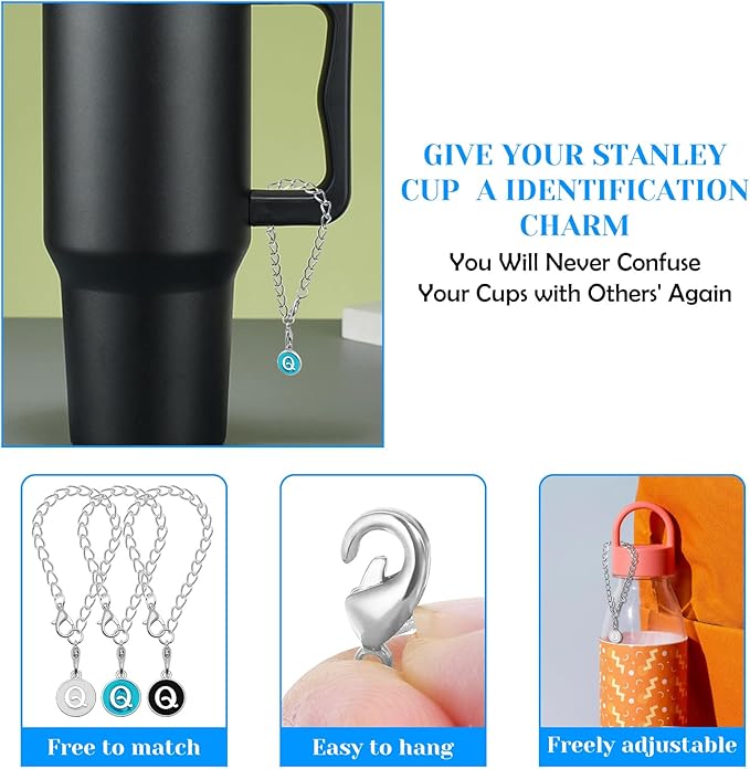 Letter Accessories for Stanley Cup,6PCS Initial Name ID Personalized Handle Personalized Handle Decor Set DIY Identification Handle Letter for Stanley Tumble (Q/White/Black/Blue)