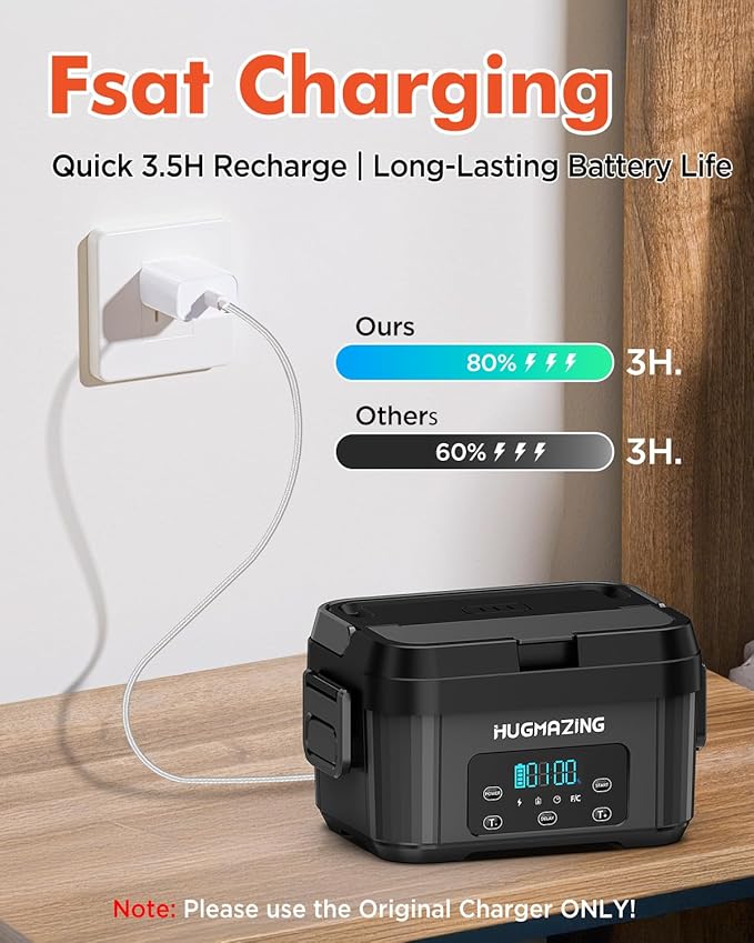 Cordless Electric Lunch Box for Adults, Men & Women – Rechargeable Self-Heating Food Warmer with 1.2L SS Container, Battery-Powered Heated Lunch Box, Perfect for Work and Travel Use (Grey)