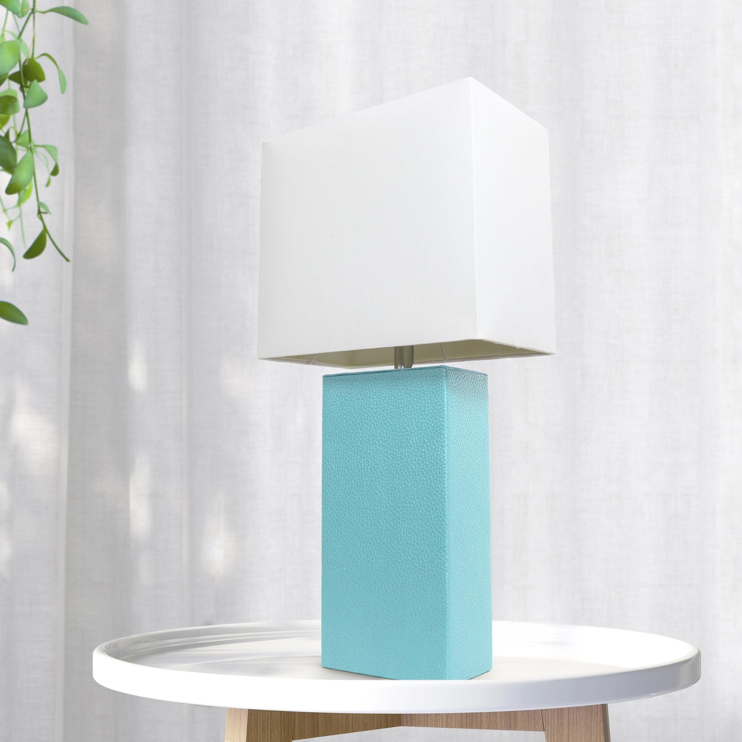 LALIA HOME Bedside Table Lamp, 21in Modern Design, Aqua Fabric Shade, Model 1270-LHT-3008-AU, Wood & Metal Base