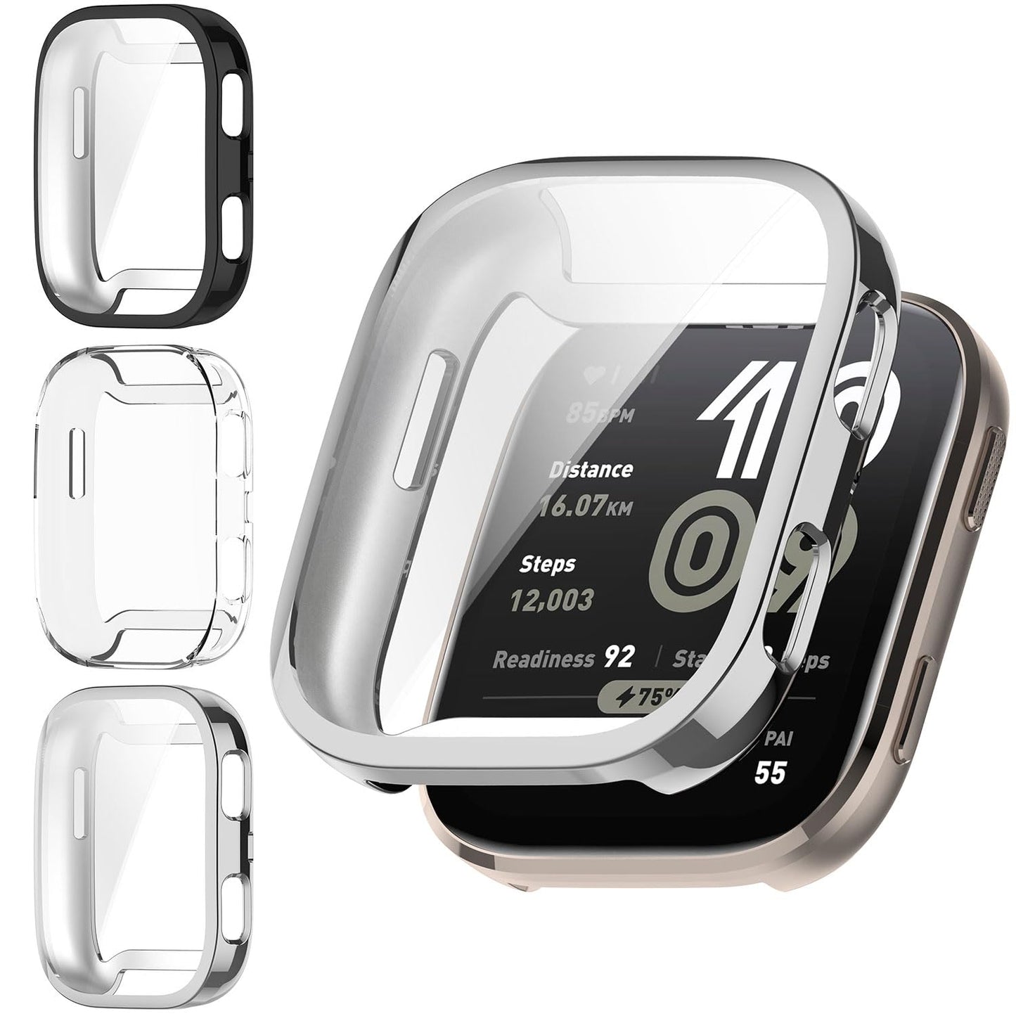 Msvueioe [3-Pack] Screen Protector & Case Compatible With Amazfit Bip 6, Soft Tpu Plated Case All-Around Protective Screen Full