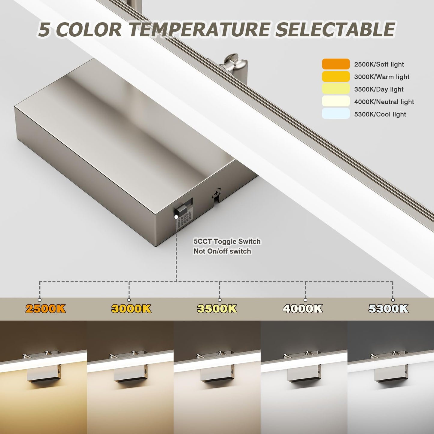 KELIDEN Brushed Nickel Vanity Light 31.5", 24W LED Dimmable Bathroom Light Bar with Adjustable Angle & 5CCT – Modern Long Wall Fixture for Bathroom, Powder Room, Bedroom, Apartment, Hotel