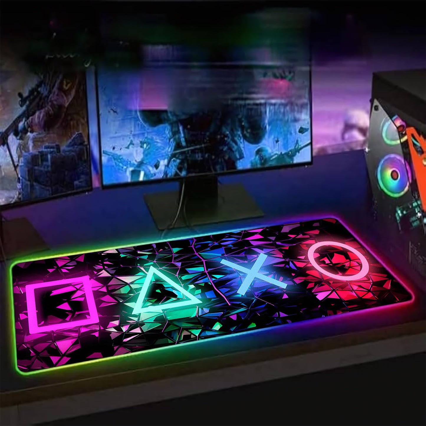 Sbarklo XL RGB Gaming Mouse Pad with 14 Light Modes - Light Up Gamer Mouse Pad,31.5 x 11.8in Non-Slip 4 Keys Style Led Large Gamer Mousepad, Black Long Glowing Gaming Accessories for Desk, Waterproof