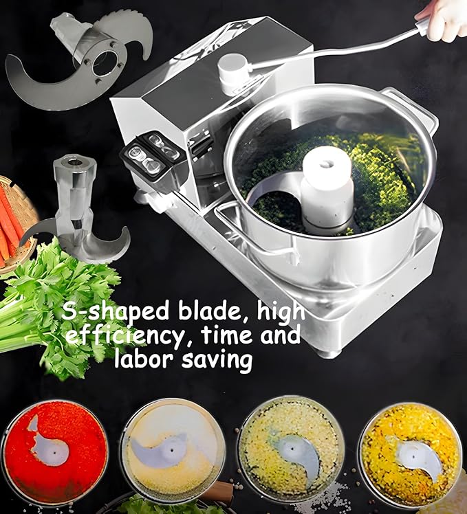 12L 2KW Multifunctional Food Processor Commercial Vegetable Chopper with 4 Removable Blades Food-Grade Stainless Steel Food Processor Chopper for Potato, Onion, Ginger, Cabbage