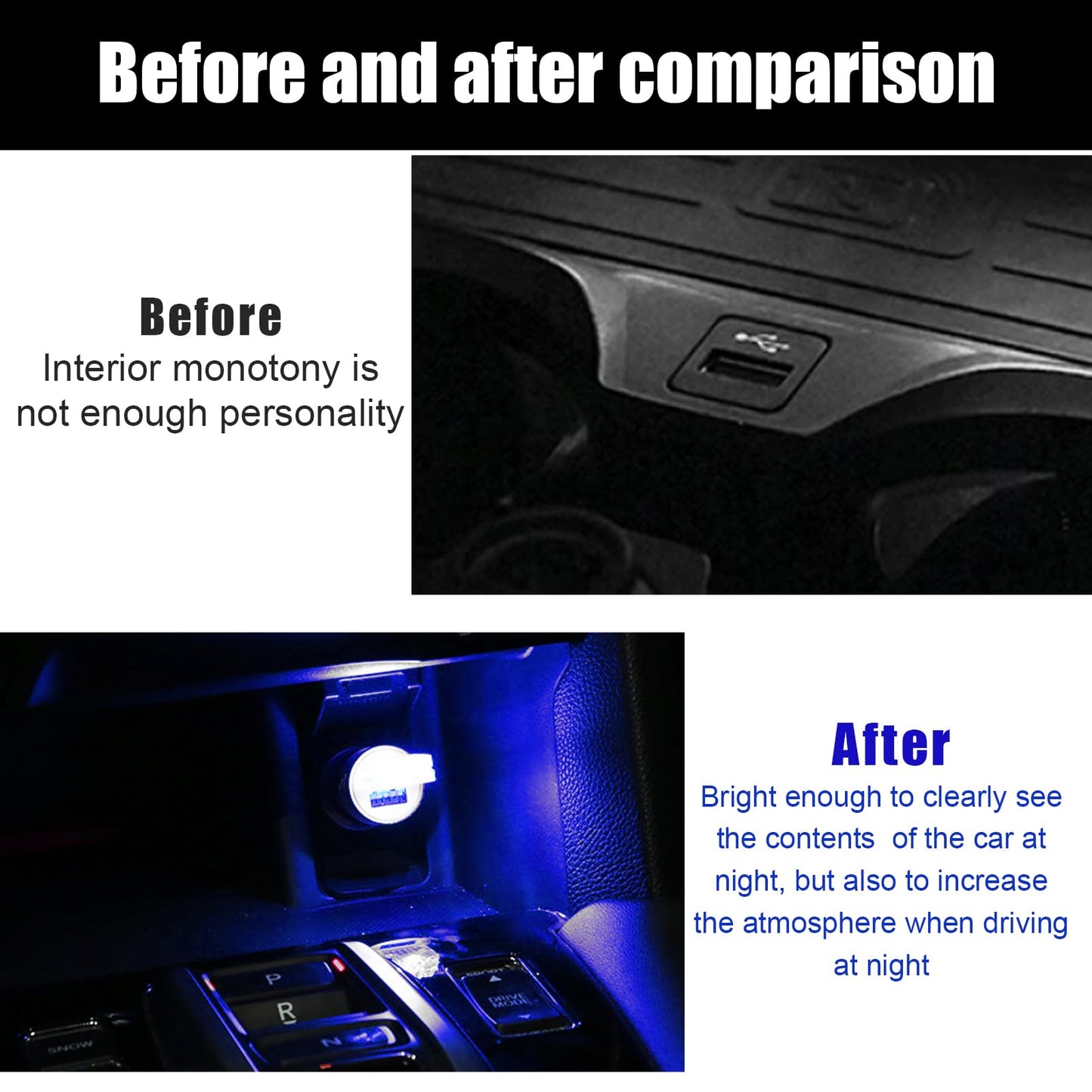 Sylvil 2 Pcs Usb Led Car Interior Atmosphere Lamp  Portable Mini Led Night Light  Plug-In Usb Interface Trunk Ambient Lighting Kit  Universal Interior Car Accessories (Red+Blue)