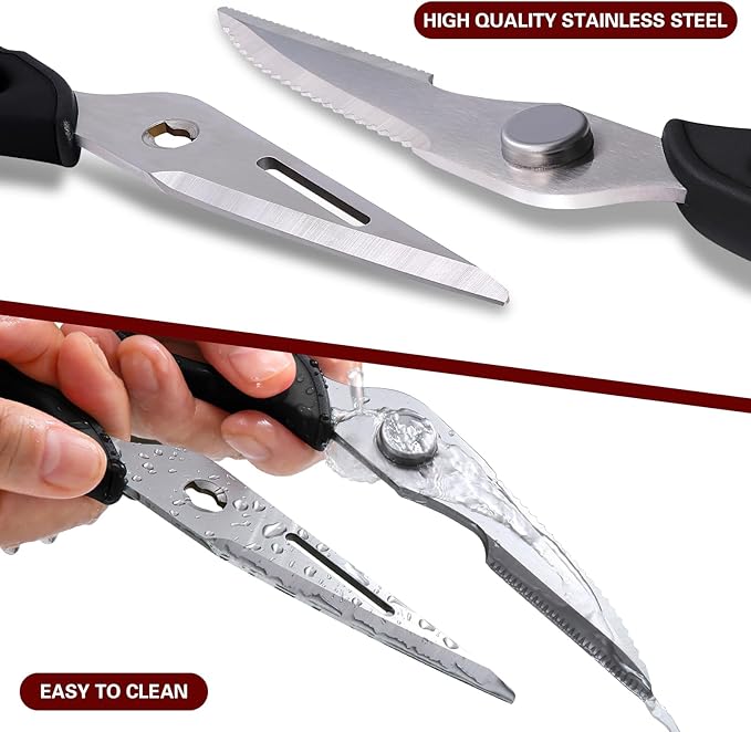 Kitchen Scissors for Food Heavy Duty, All Purpose Kitchen Shears that Come Apart Dishwasher Safe, Sharp Stainless Steel Cooking Scissors for Meat, Poultry, Fish (Black)