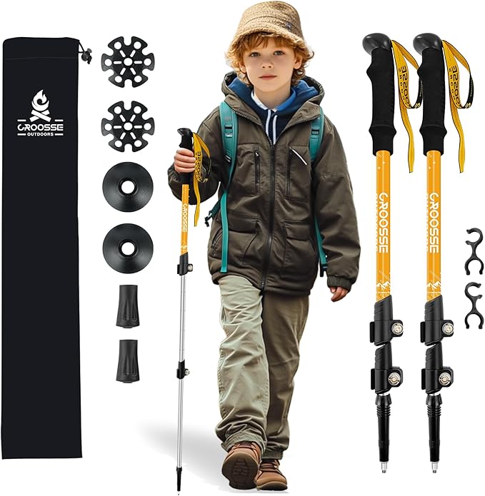 Lightweight Collapsible Kids Hiking Poles - Retractable Kids Hiking Stick, Telescoping Aluminum Trekking Poles 2 Pack, Adj...