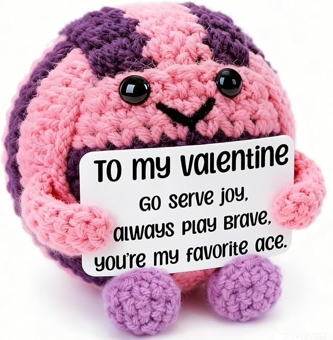 Weming Volleyball Gift for Teen Girls – Mini Crochet Volleyball Plush with Pun Card, Pink Purple Valentine or Birthday Pre...
