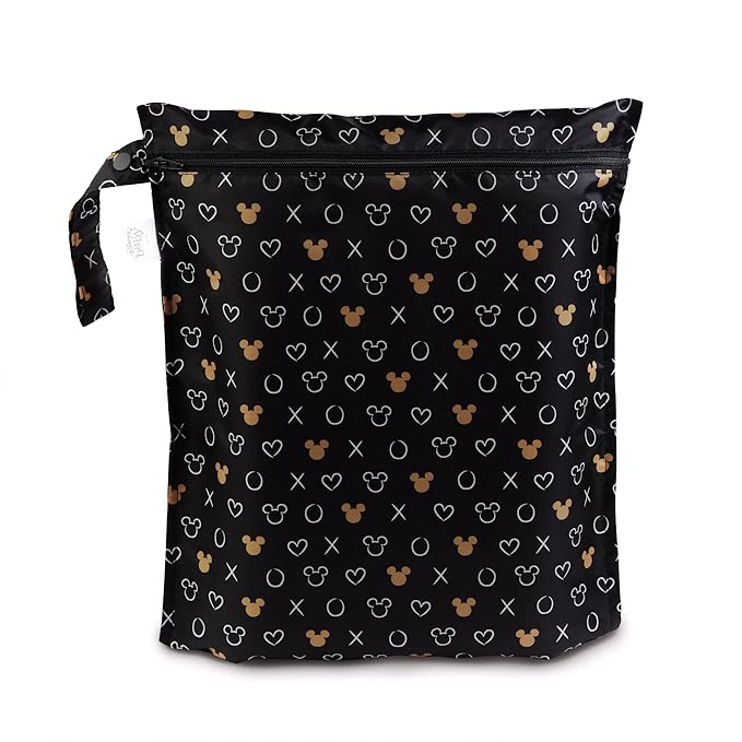 Bumkins Disney Waterproof Wet Bag for Baby, Travel, Swim Suit, Cloth Diapers, Pump Parts, Pool, Beach, Gym Clothes, Toiletry, Hook to Stroller, Daycare, Zip Reusable Wetdry Packing, Minnie Mouse Icon