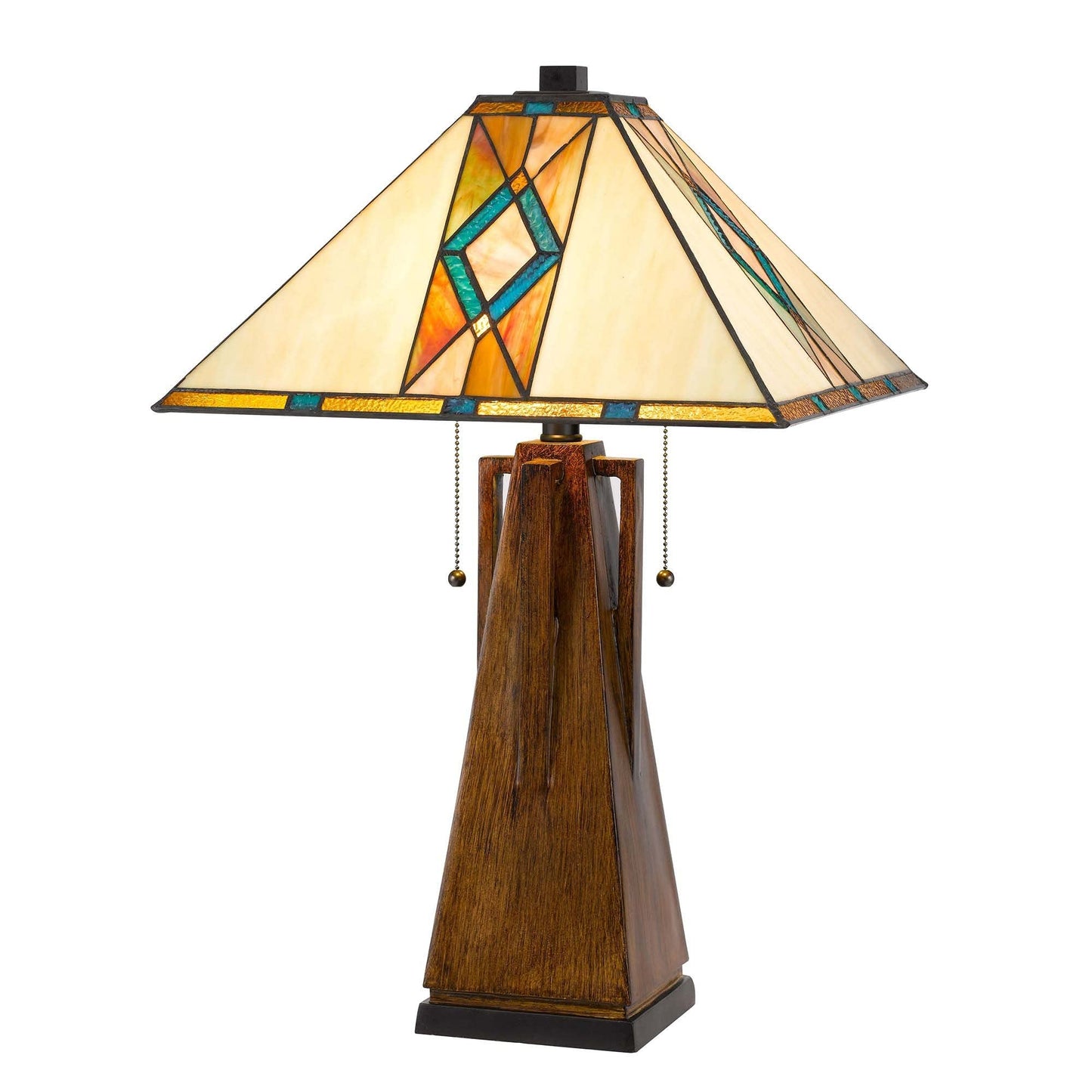 Benzara Table Lamp with Tiffany Shade, Geometric Design, Metal, Multicolor, Model BM241807