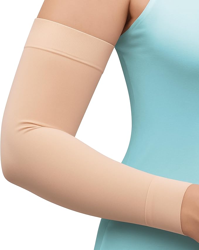KEMFORD Compression Lymphedema Arm Sleeves for Women - 1 Pair, Black - Medical Arm Brace for Swelling, Edema, Circulation