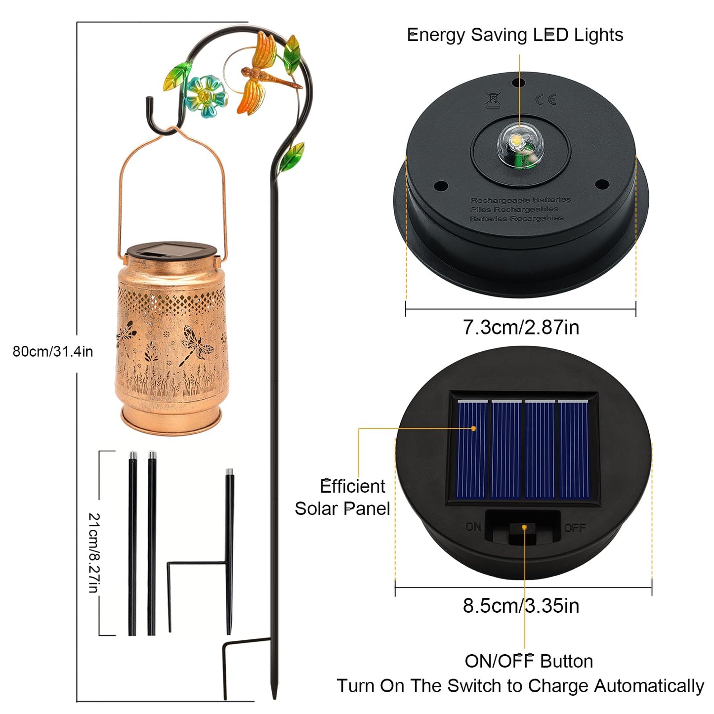 2 Pack Solar Lanterns Outdoor Waterproof Dragonfly Garden Decor  Birthday Gifts For Women Mom Grandma Christmas  Hanging Solar Lights Metal Led Decoration With Shepherd Hook Outside For Yard Patio