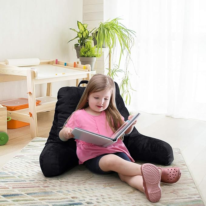 Nestl Reading Pillow Standard Bed Pillow, Back Pillow for Sitting in Bed Shredded Memory Foam Chair Pillow, Reading & Bed Rest Pillows Black Back Pillow for Bed, Bed Chair Arm Pillow with Pockets