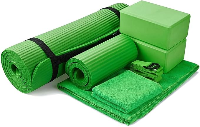 BalanceFrom 7-Piece Yoga Set with 71x24x0.5 Inches Extra Thick Mat and Carrying Sling – Includes 2 Blocks, Stretch Strap, ...