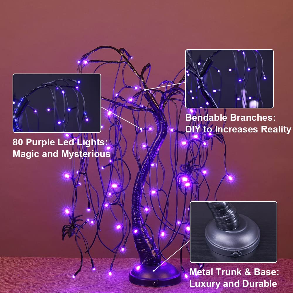 LIGHTSHARE 24-inch Halloween Willow Tree Night Light, 80 LED, Battery Powered or DC Adapter, Purple, Model GJTSD-PU