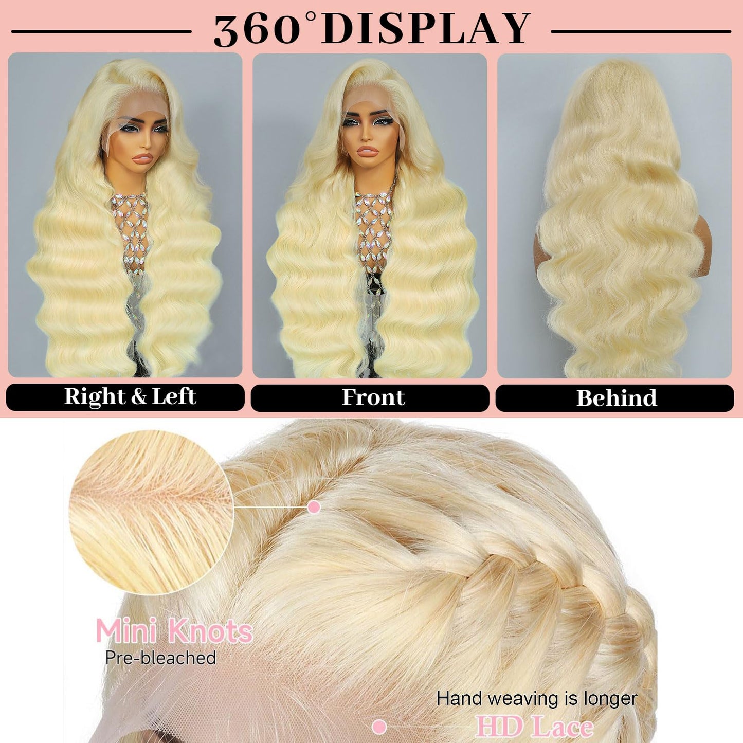 Quiport 613 13x6 Lace Front Wig Human Hair 26 Inch Blonde Wig Human Hair 210% Density Body Wave HD Transparent Lace Front Wigs P