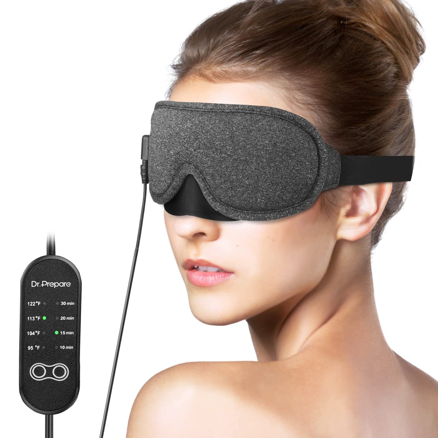 DR.PREPARE Heated Eye Mask With Temperature & Timer Control, USB Warm Compress for Dry Eyes, Sleep, Blepharitis, Dark Circles, MGD and Puffy Eyes - Earplugs Included
