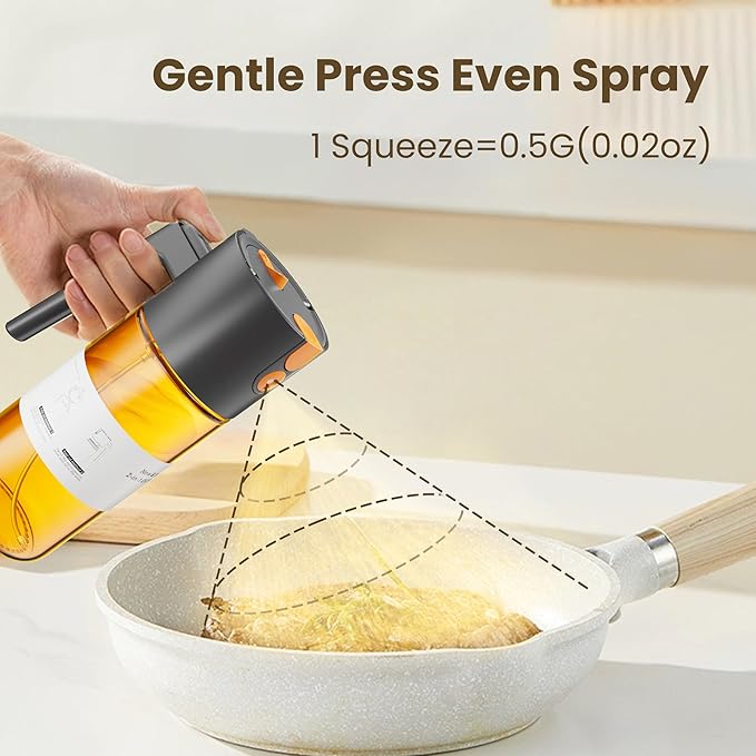 Upgrade 2 in 1 Oil Sprayer for Cooking, Olive Oil Dispenser Bottle for Kitchen Gadgets with Stickers, 17oz/500ml Food Grade Light-Blocking Glass Spray Bottle for Salad, Air Fryer, BBQ