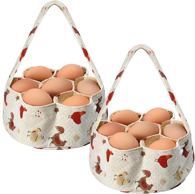 2 Pieces Egg Basket Mini Egg Collecting Bags Gathering Basket with 7 Pouches for Easter Farmhouse Chicken Hen Duck Goose Housewife Garden Transporting Storage, 8 x 2.6 Inch(Retro)