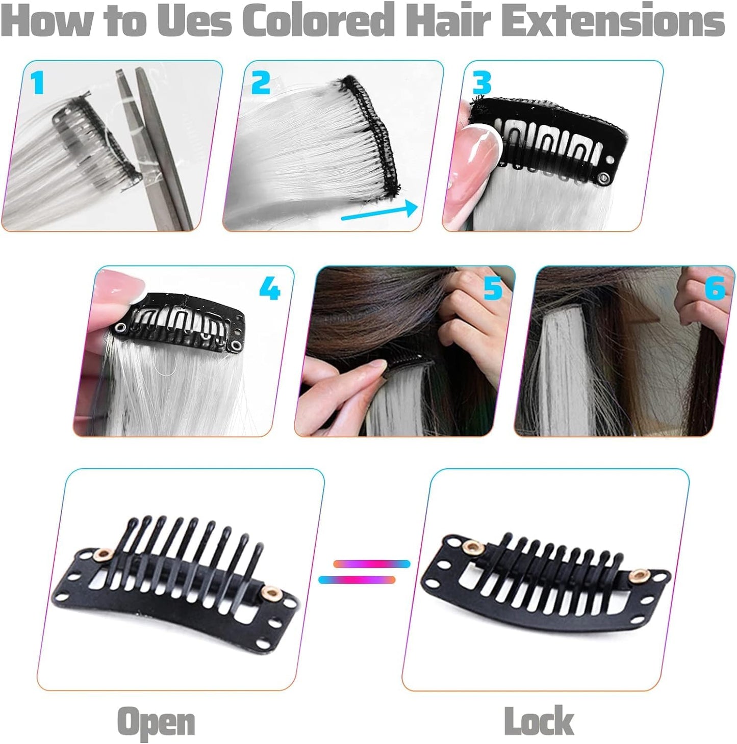 Clip In Colorful Long Hair Extension Hair Highlights Hair Streaks (White - Straight - 2 PCS)