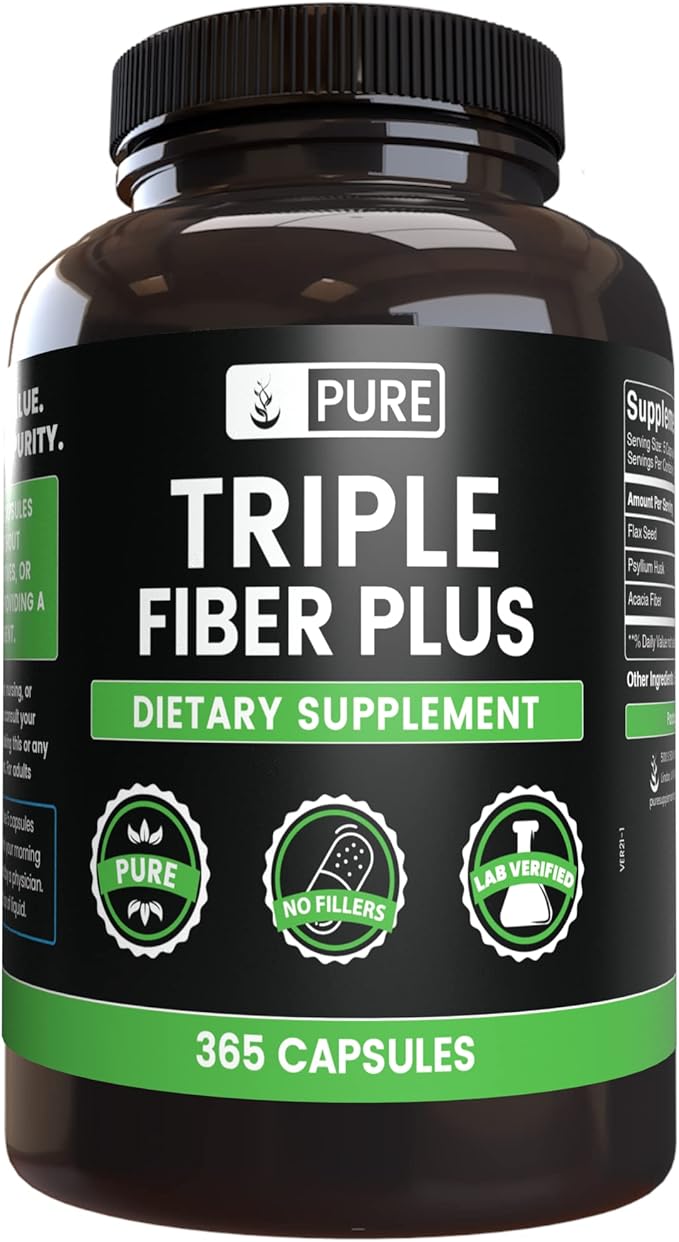 Pure Original Ingredients Triple Fiber and Vitamin C Bundle, 365 Capsules Each, Always Pure, Lab Verified