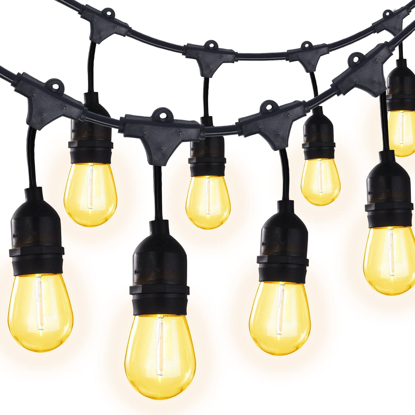 SUPERDANNY 52FT Outdoor LED String Lights, Shatterproof, 2700K Warm White, 24 Sockets, 26 Plastic Bulbs, Commercial Grade