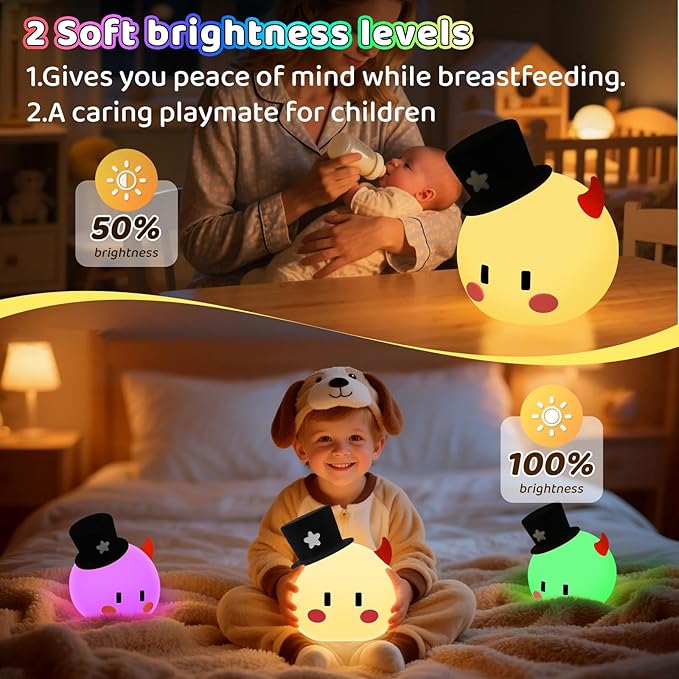 Monster Night Light for Kids, Silicone Touch Night Light for Baby Nursery, Voice-3-Level Warm Light Adjustment Portable Nursing Room Light, Rechargeable Nightlight for Girls and Boys Bedside Gift