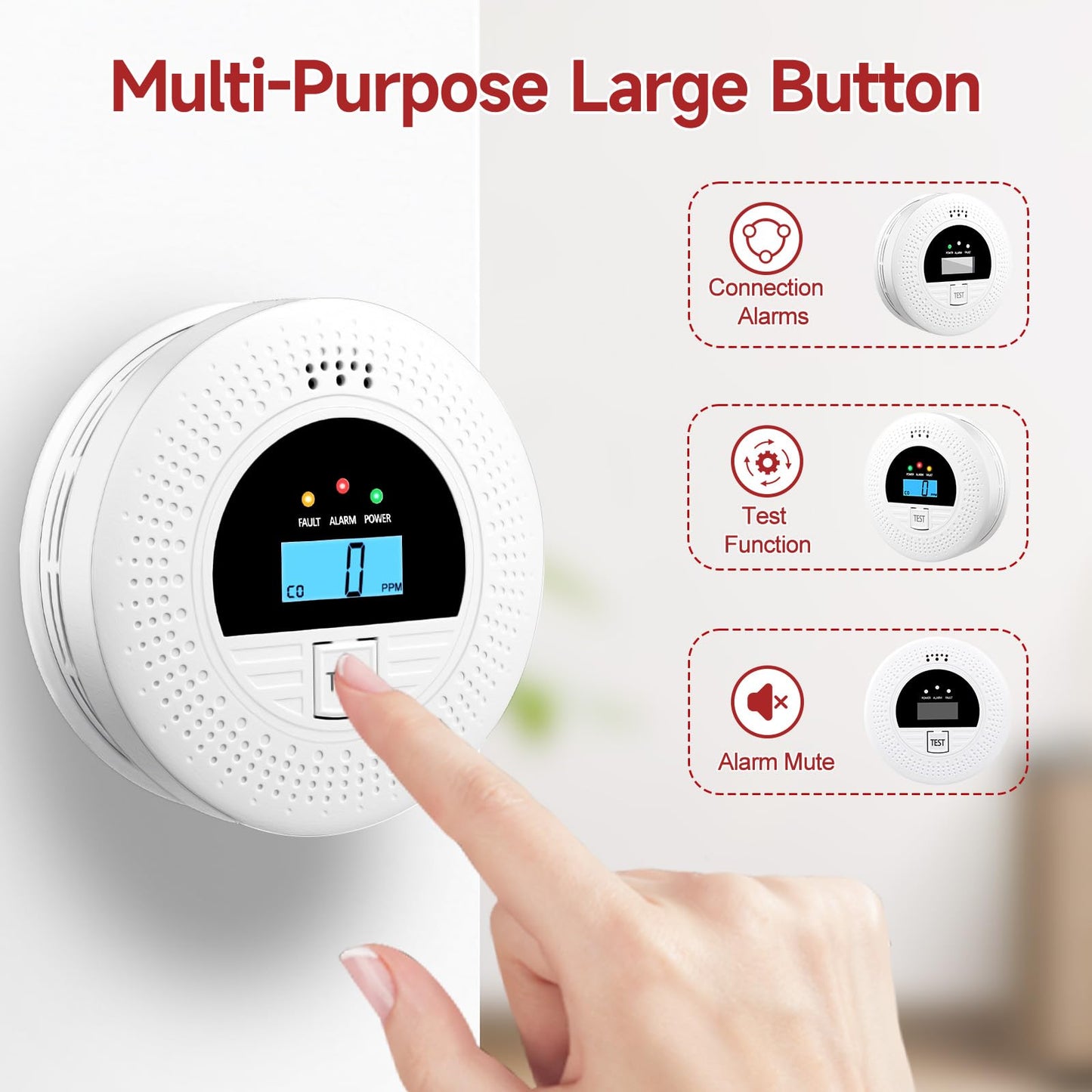 3-Pack Interconnected Smoke Detectors and Carbon Monoxide Alarm with Test & Silence Button, Battery Powered, Smoke and CO Detector for Any Room, Peace of Mind