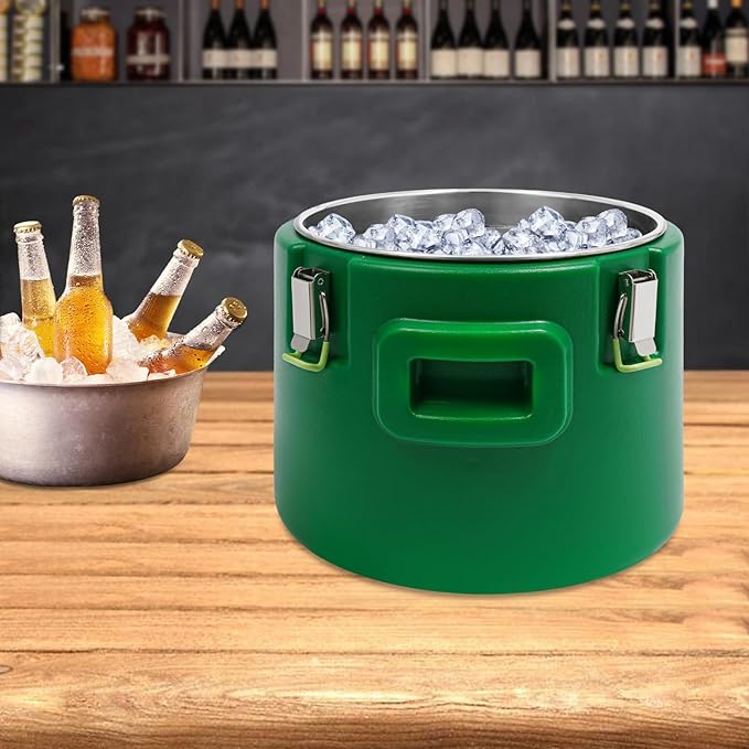 15.85Qt Insulated Food Container, Stainless Steel Container, 15L Commercial Food Soup Carrier 12 Hours Heat Preservation for Hot and Cold Food Storage Restaurant Canteen Home Lunch Use (Green, 15L)