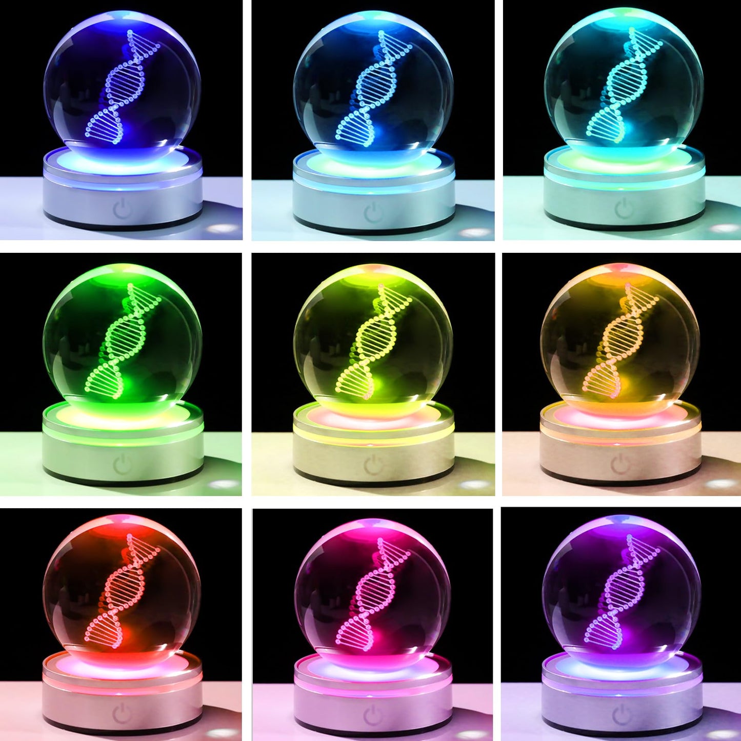 Enjinkail Dna Crystal Ball With Led Base - Unique 3D Laser Engraved Science Decor  Gift For Biology Teachers  Medical Students & Science Lovers  Classroom Lab Decor Night Light