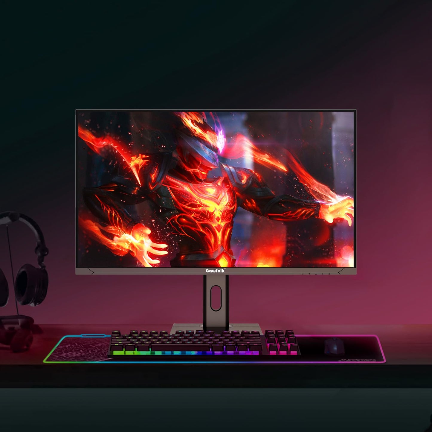 Gawfolk 27 inch IPS PC Screen, 4K Gaming Monitor 144Hz, 1ms, FreeSync, 128% sRGB, 178° Wide Viewing Angle, HDMI 2.1, DisplayPort,Height-Adjustable and Swivel,75 * 75MM Wall Mount Compatible - Black
