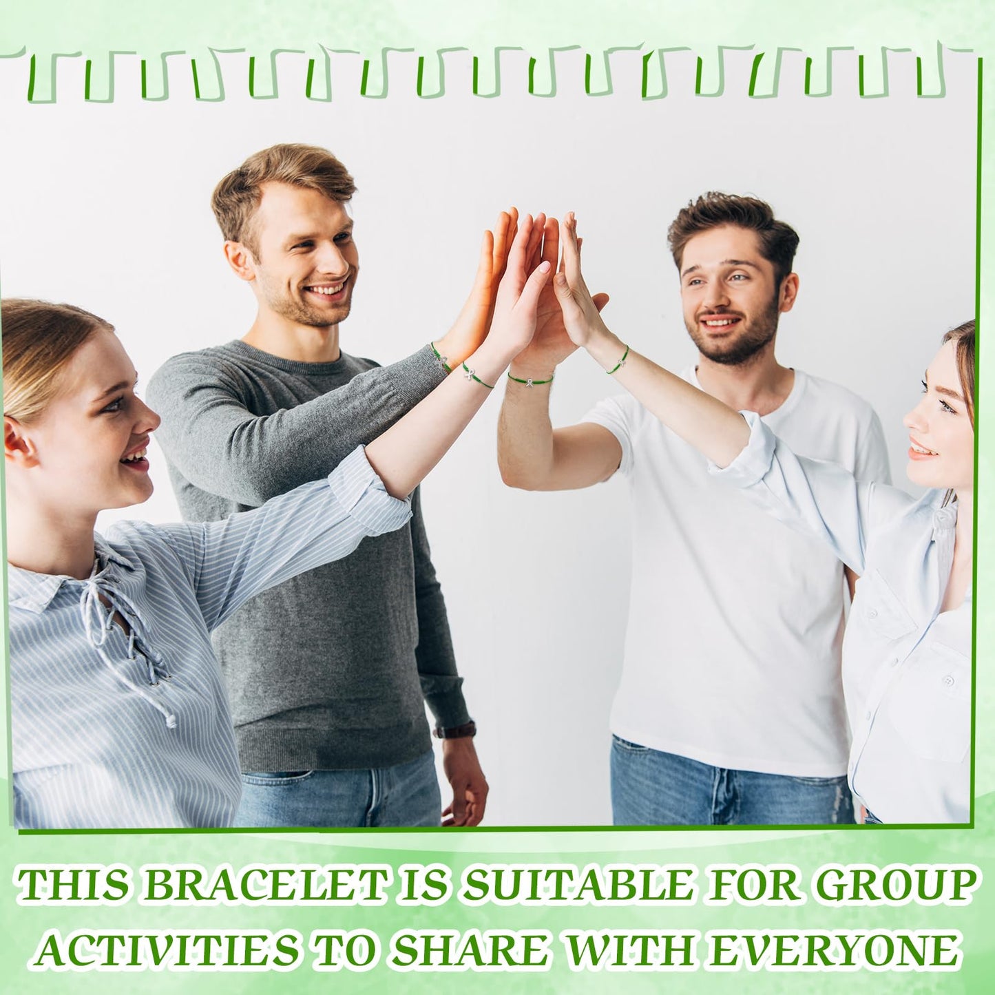 Sasylvia 20/50/100 Pcs Mental Health Awareness Month Bracelets Gifts Adjustable Green Ribbon Bracelets for Men Women (100 Pcs)