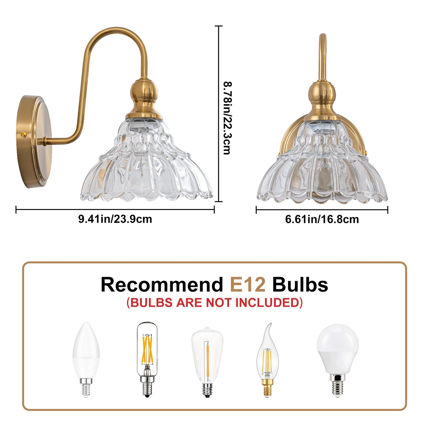 Brknit Vintage Bathroom Light Fixtures Over Mirror  1-Light Brass Wall Sconce Lighting With Flower Glass Shade  Farmhouse Vanity Lights For Bedroom Kitchen Living Room Hallway Light