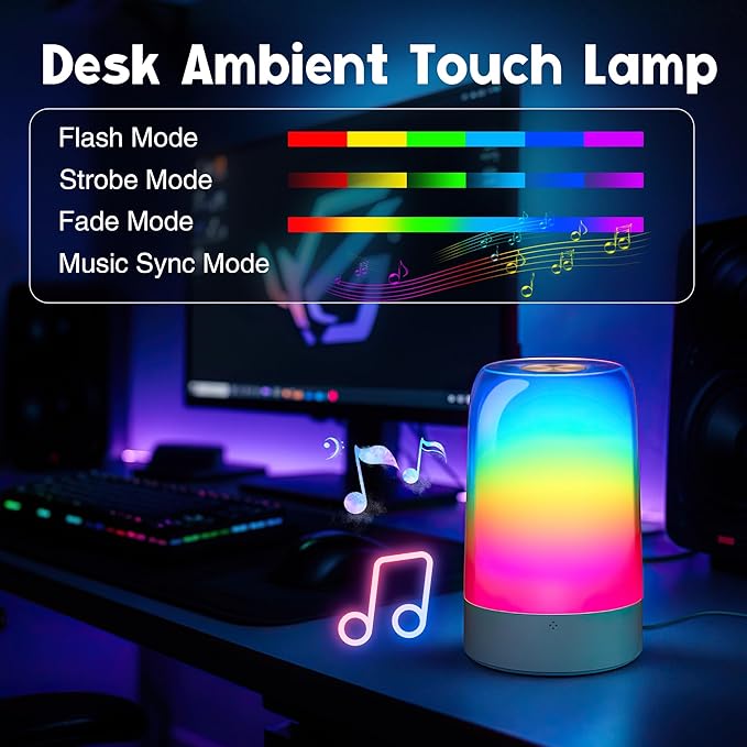 Small Touch Night Table Lamp for Bedroom Bedside Nightstand, Small Spaces Plug in Desk Light for Nursery/Ambient/Kids/Living Room