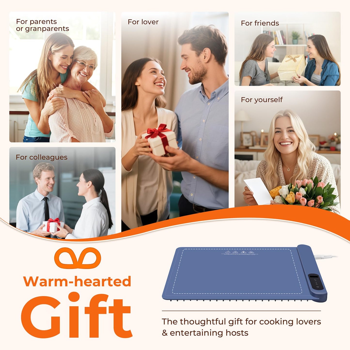 Compact Warming mat for Food, Touchscreen with 6-Temp & Timer Control, Foldable Food Warmer Mat for Coffee Tables, Breakfast Bars & Small Gatherings | Ideal Kitchen Gift (Graphene Heating, Blue)