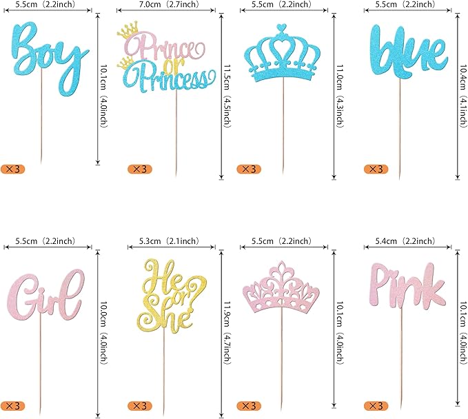 Rsstarxi 24 Pack Boy or Girl Cupcake Toppers Blue or Pink Cupcake Picks Prince or Princess Crown Cake Decoration for He or She Gender Reveal Theme Baby Shower Kids Birthday Party Decorations Supplies