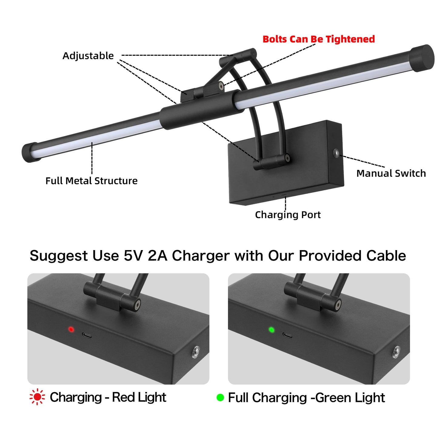 24 Picture Lights For Wall Battery Operated  Wireless Picture Lights With Remote  Rechargeable Wall Light 3000K/4000K/6000K Dimmable  Art Lighting For discomfort-reducingtings Frame Gallery Dartboard Light  Black