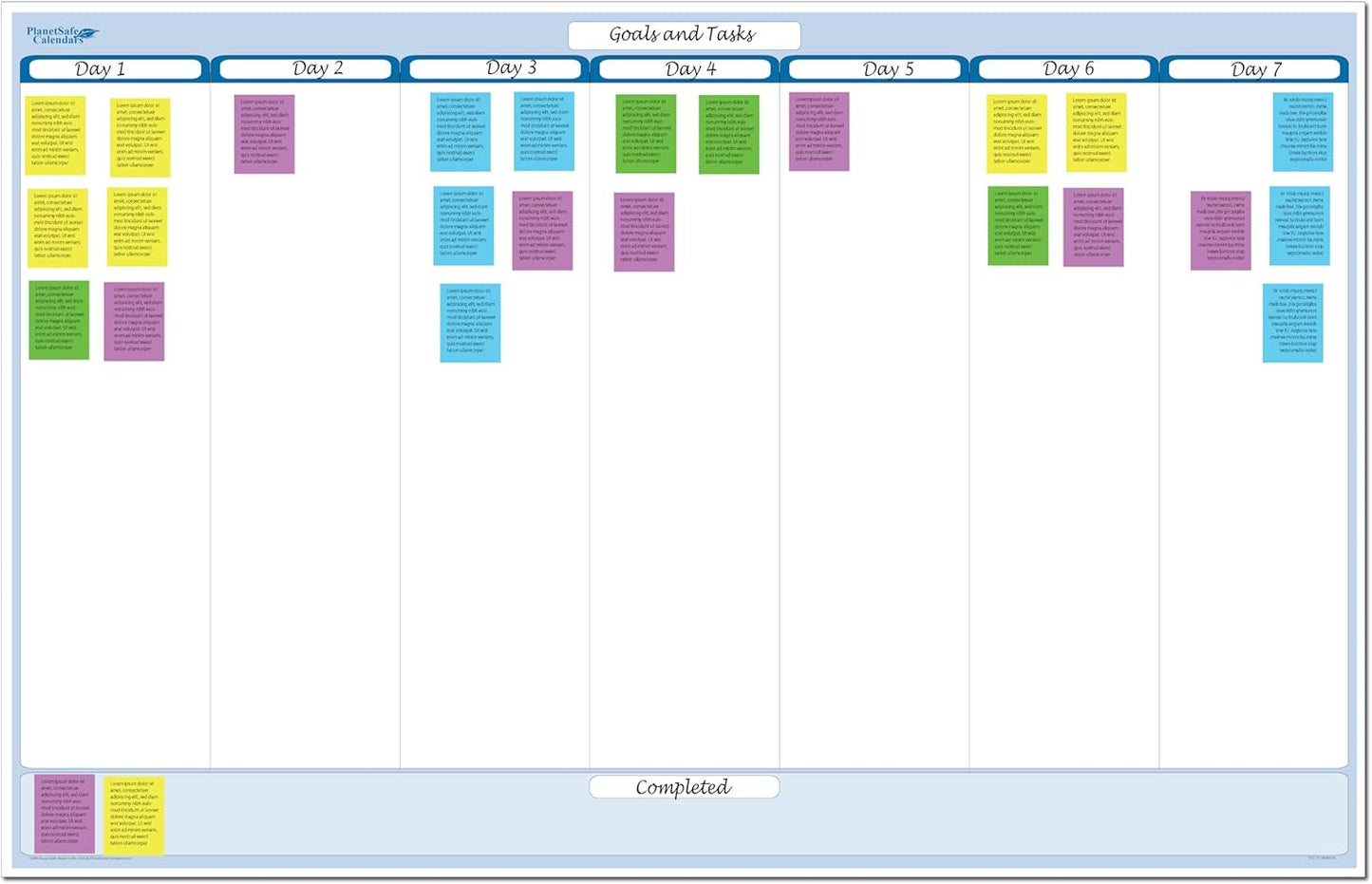 Sky Blue 7-Column Task, Goals & Objective Wall Horizontal Organizer 36" x 56". Complete with Marker